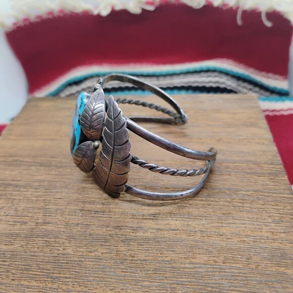 Vtg Native Old Pawn Navajo Bisbee Turquoise Sterling Silver Cuff Bracelet - Picture 3 of 10